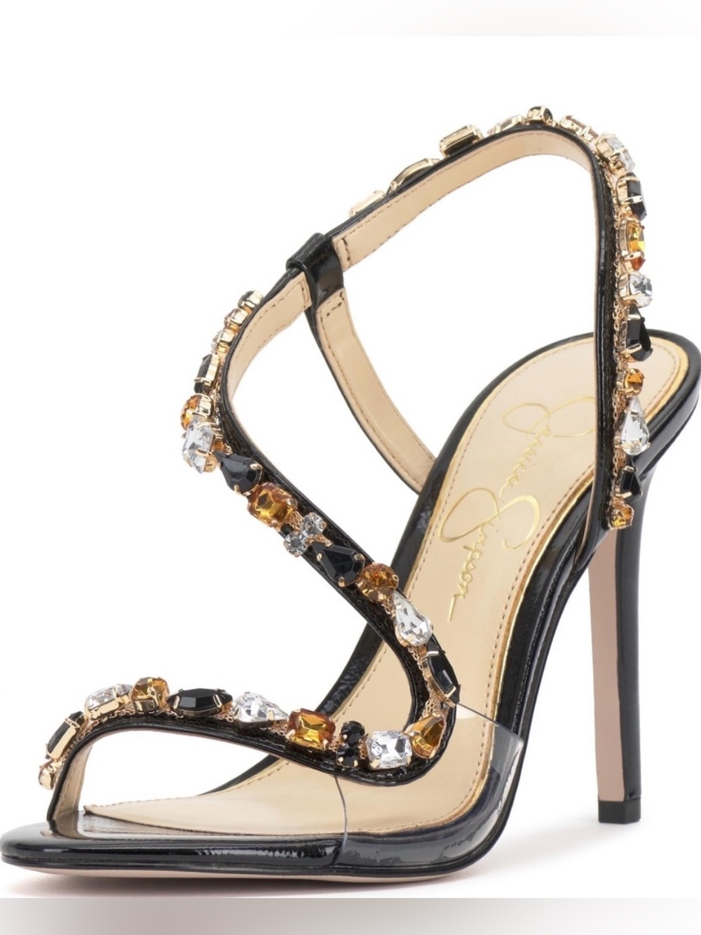 Jessica Simpson Women's Jaycin Embellished Heeled Sandal, Black, 7